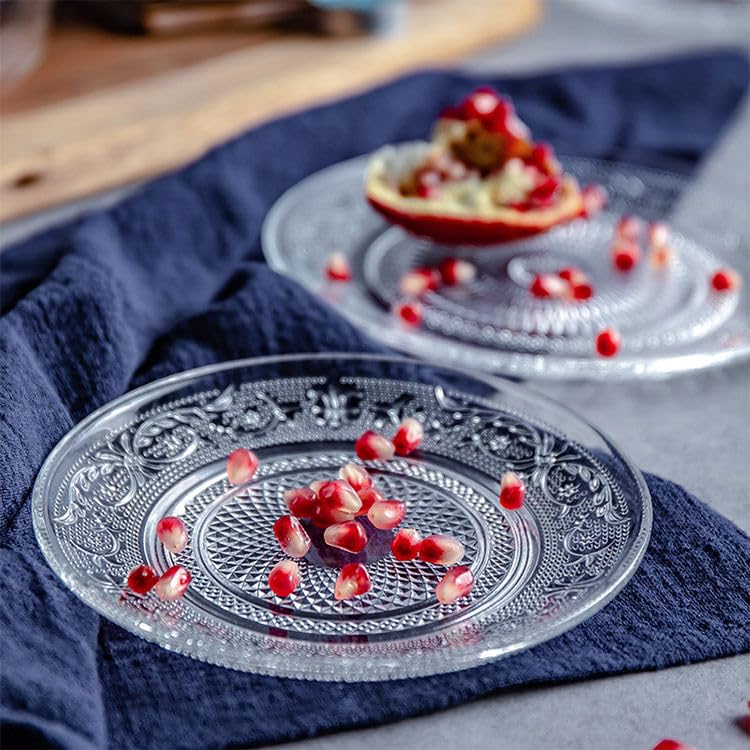 bellemax Plate Set of 4 pcs Bead Rim Decorative 6 inch Crystal Clear Glass Plate- Dry Fruits Sweets Chocolate Snack Plate for Dining,Catering Event, Dinner Parties,Wedding Dinner Plate (BX-09)