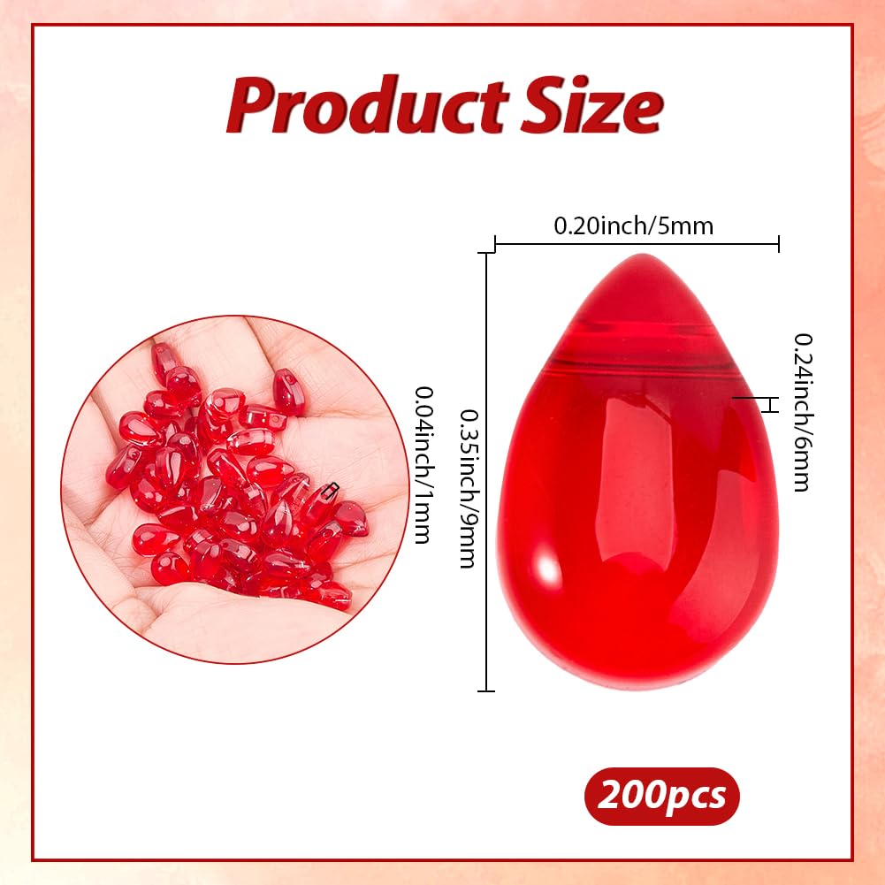 SOFPLATE 1 Box 200Pcs Red Crystal Teardrop Beads Bulk Transparent Glass Beads 9x6mm Water Drop Top Drilled Chandelier Charms Pendant Loose Spacers for Earrings Bracelet Necklace Jewellery Making Craft - Image 2