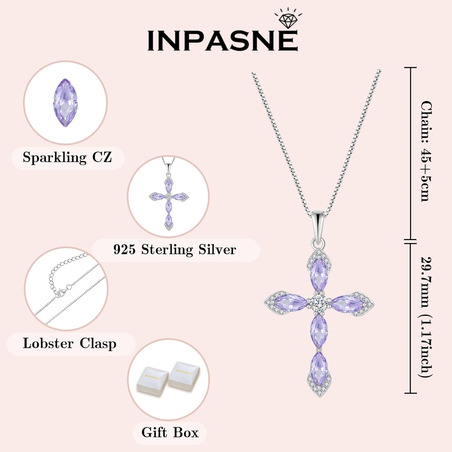 Women Cross Necklace 925 Sterling Silver Halo Gemstone Necklace Crucifix Religious Pendant Birthstone Jewelry Gifts for Her - Image 5