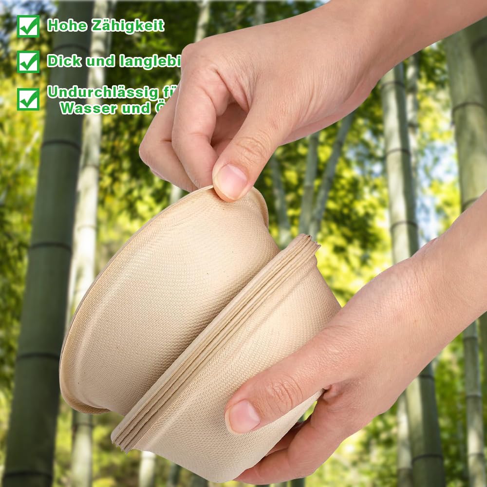 100 ciotole ecologiche usa e getta, 260 ml, ciotole di carta usa e getta, stoviglie usa e getta in canna da zucchero, ciotola per zuppa biologica, compostabile (marrone)