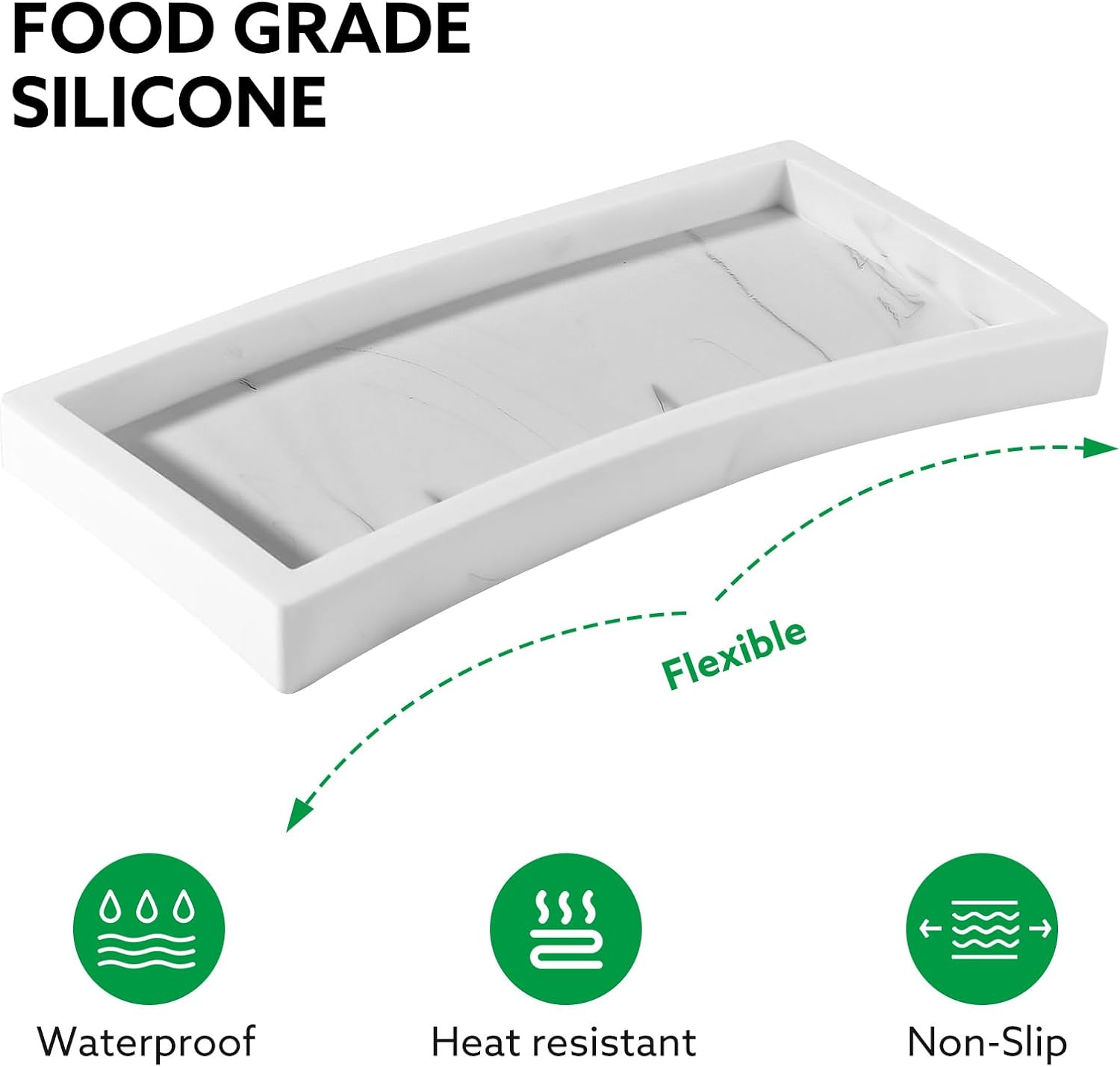 Bathroom Vanity Tray, 7.9'' Silicone Kitchen Sink Soap Tray, Toilet Tank Desk Organizer, Perfume Tray, Coffee Table Tray (Marble White) thumbnail