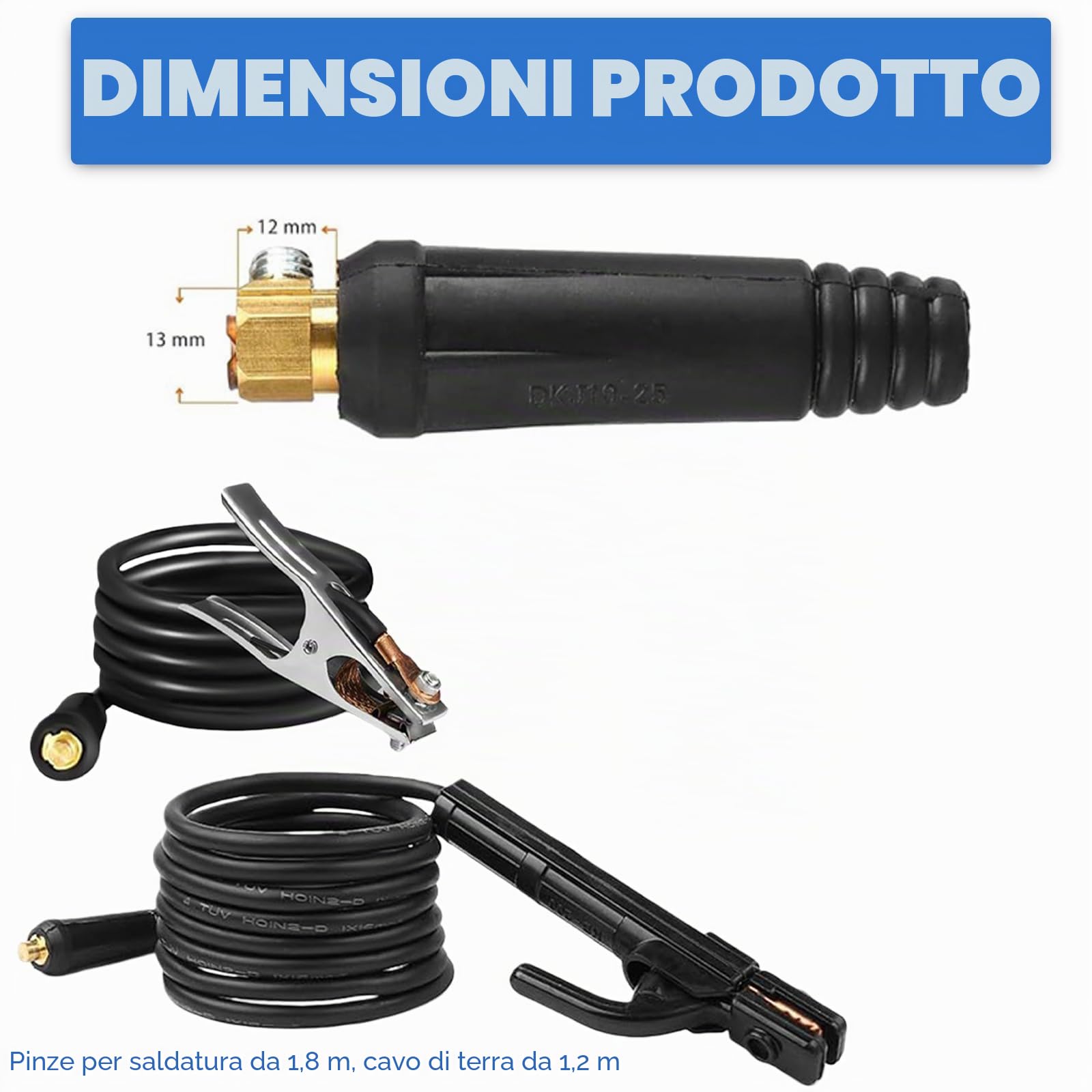 Portaelettrodi per saldatura 16mm²2,8+1,2m con cavo, morsetto di messa a terra per saldatura con cavo, efficiente per lavori di saldatura per saldatrice da 160 a 250A
