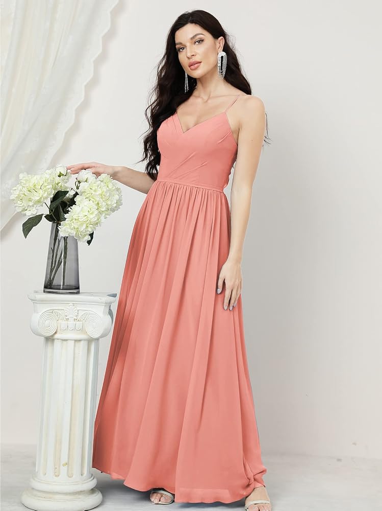 Baoleely Spaghetti Straps Bridesmaid Dresses Slit V Neck Long Prom Formal Dress Ballet Pink Size 0 : Clothing, Shoes & Jewelry