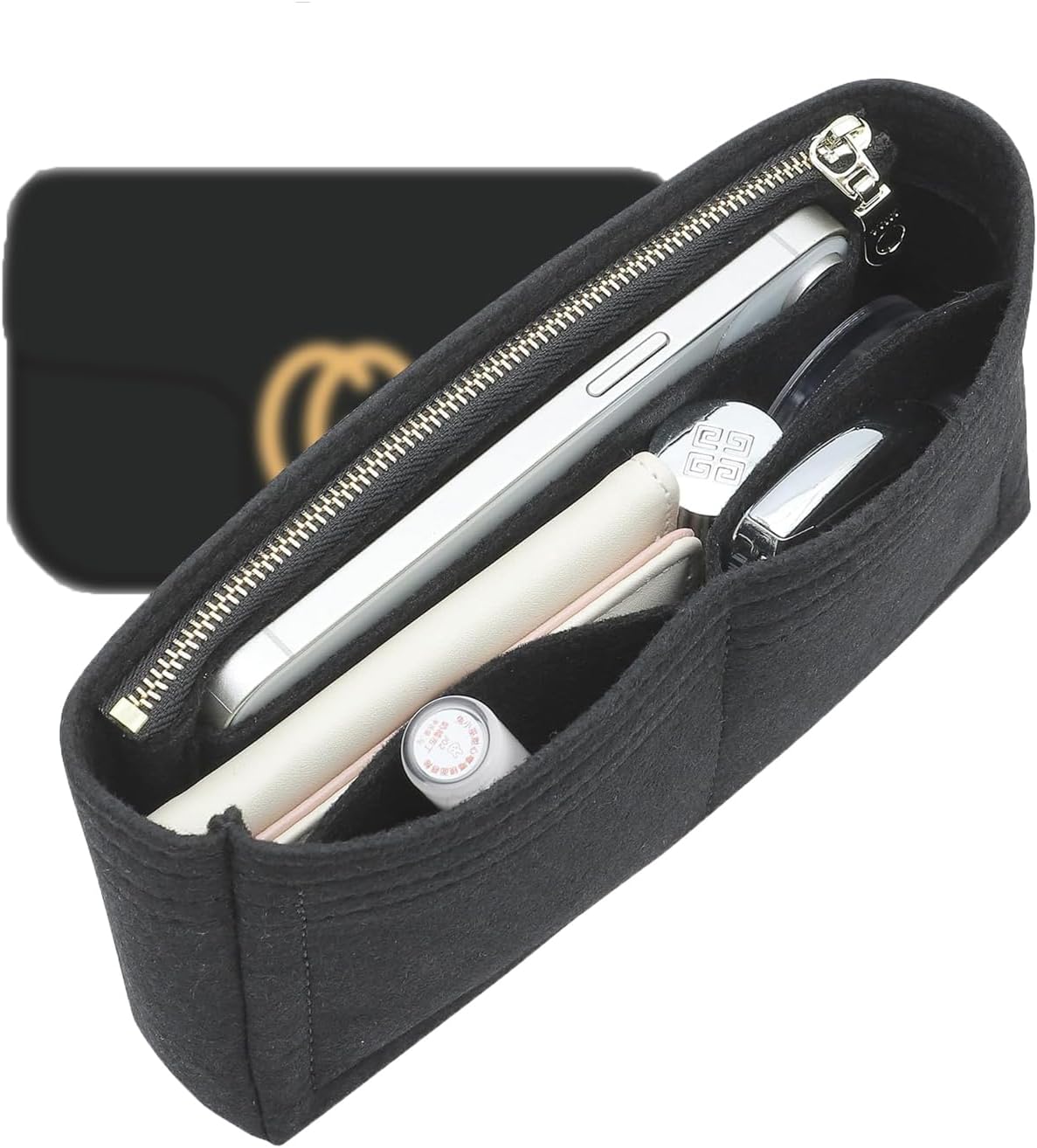 Doxo Purse Organizer Insert Compatible with GG Marmont Small Shoulder Bag, Custom Fit Inside Premium Bag Organizer Lightweight Purse Insert with Zipper, Handbag & Tote Shaper, Black/S