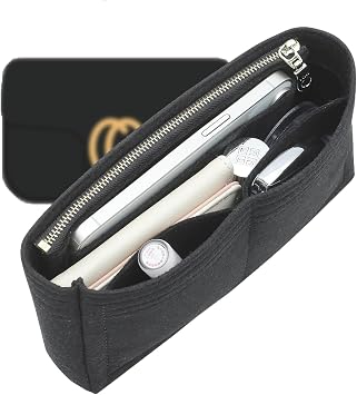 Doxo Purse Organizer Insert Compatible with GG Marmont Small Shoulder Bag, Custom Fit Inside Premium Bag Organizer Lightweight Purse Insert with Zipper, Handbag & Tote Shaper, Black/S