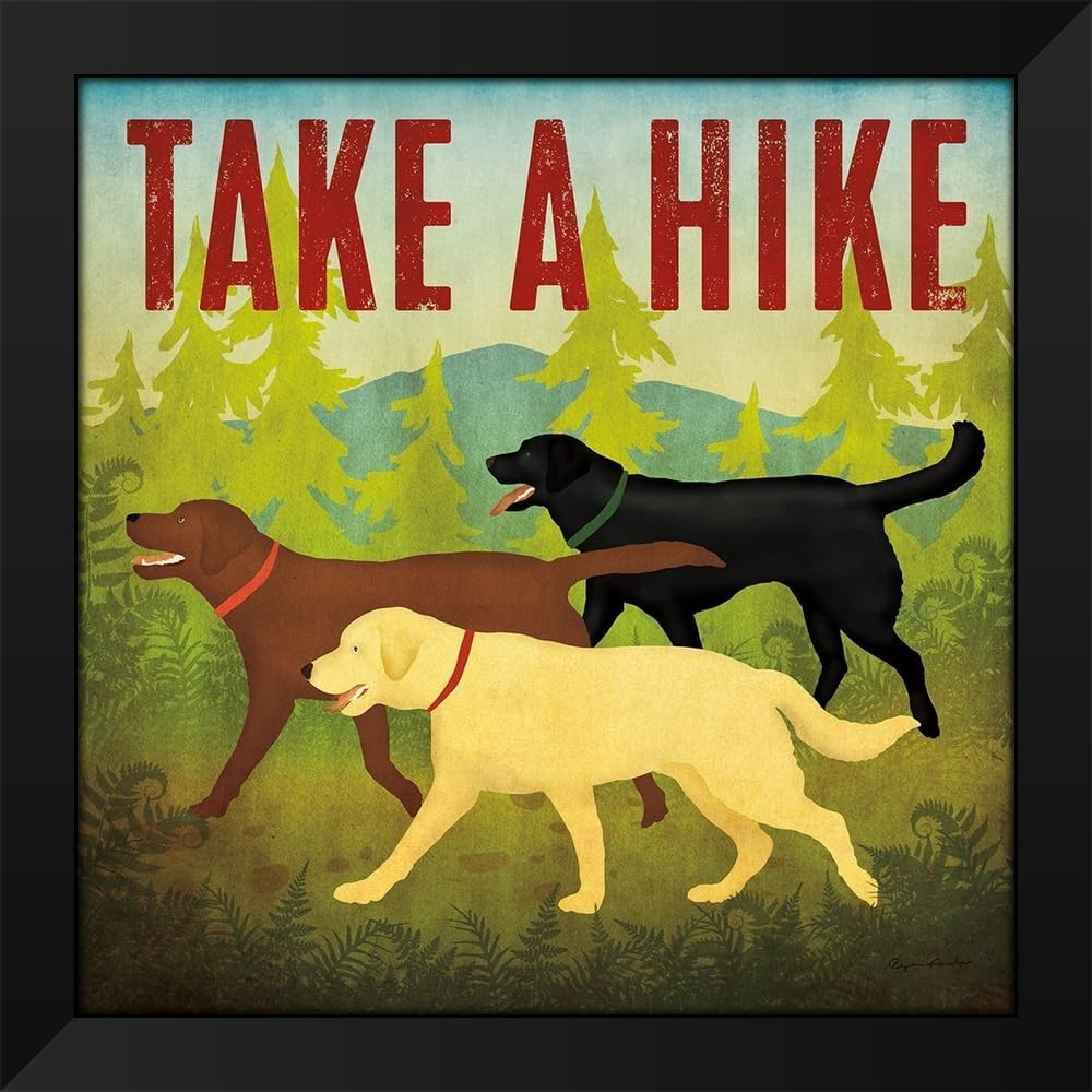 ArtDirect Take a Hike Lab II 36x36 Huge Black Modern Wood Framed Canvas Giclee Art by Fowler, Ryan