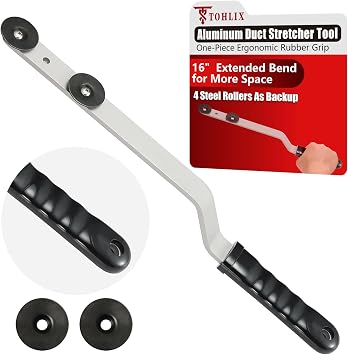 16 inch Steel Duct Stretcher Tool with Ergonomic Wave Grip & Extended Bend for More Space | Drive Cleat Installation & Duct Pulling Tool for HVAC Ductwork Alignment | Offset Handle for Hand Safety