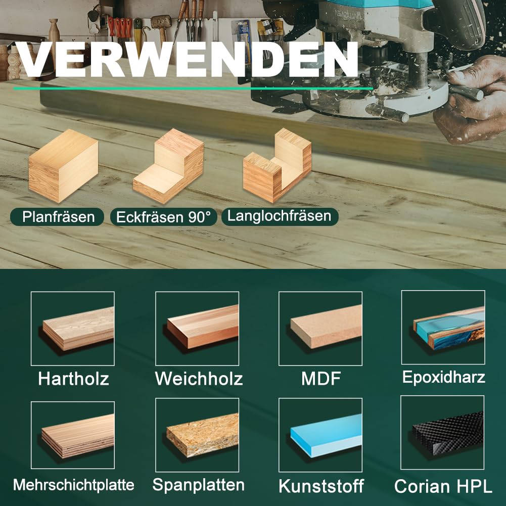 Planfräser 8mm Schaft Nutfräsen 38,1 mm Schnittdurchmesser Planfräser für Oberfräse CNC Holz Fräser mit 4 TiN-besch Hartmetallmessern 12 x 12 mm