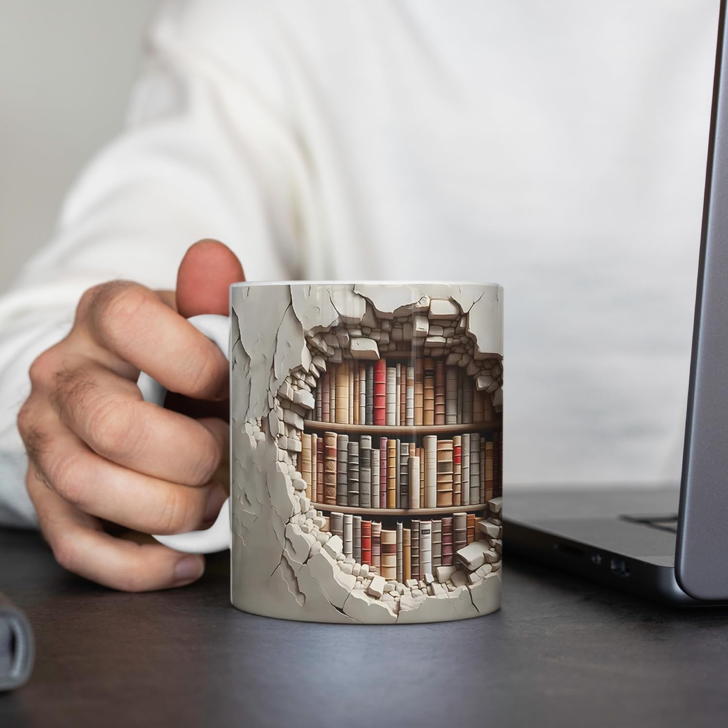 Library Bookshelf Mug, Cool Bookish Ceramic Coffee Mug, Book Lovers Gifts for Readers, Creative Book Club Mug(11oz), Novelty Gifts for Birthday Christmas Men Women Friends - Image 4