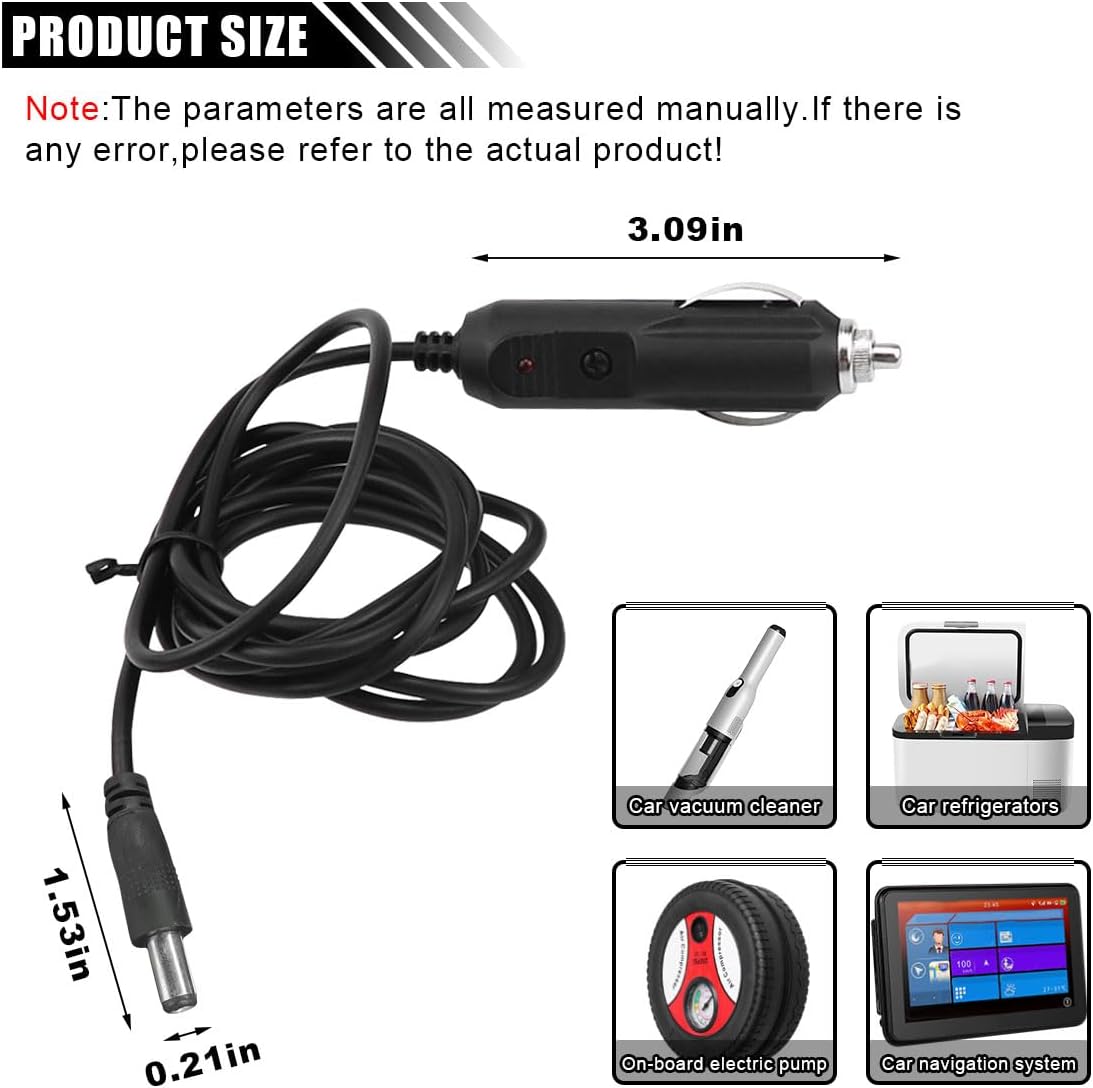 12V Car Charger Adapter, Compatible for Neck Back Massage Cushion Cigarette Lighter, Car Cigarette Lighter Male Plug Cable for Portable DVD Player, Car Refrigerator (1PCS)