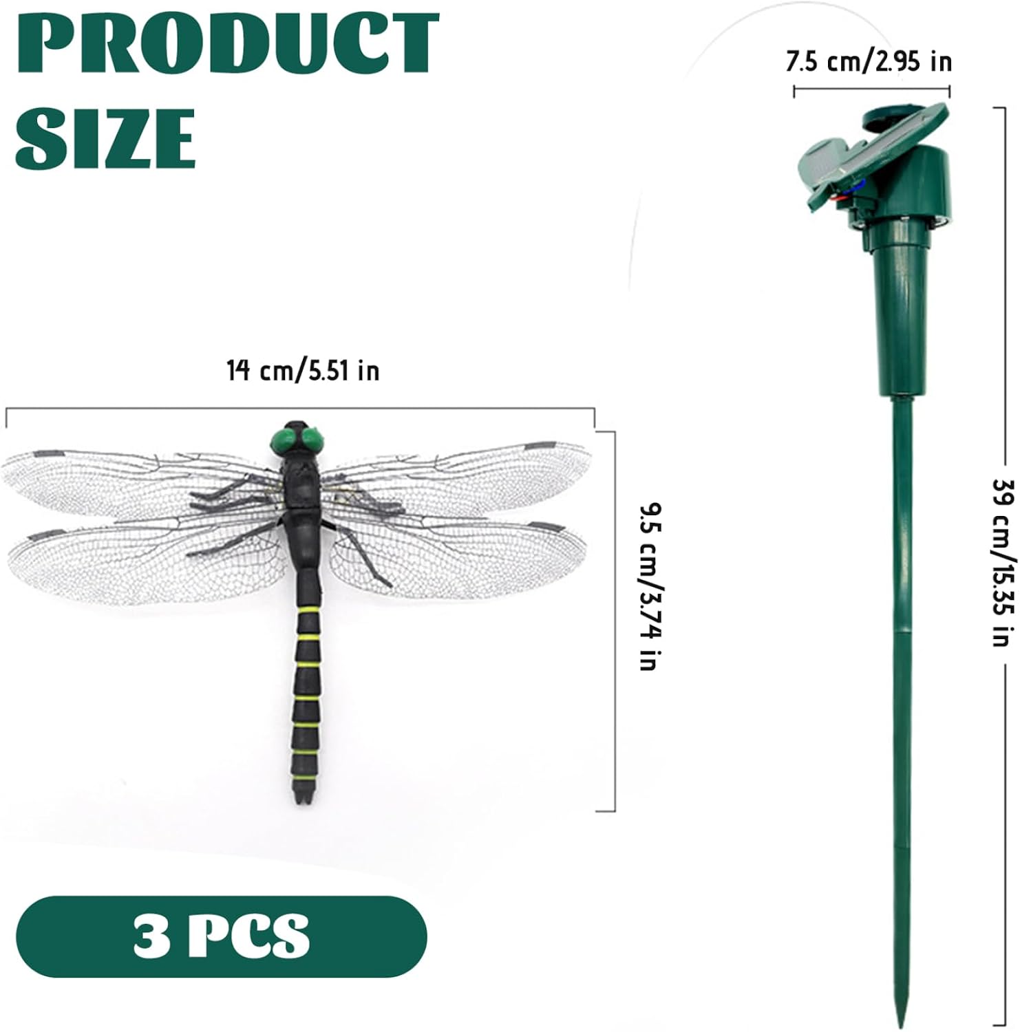 3Pcs Dragonfly Clip Bug Repellent, Realistic PVC Dragonfly Garden Stakes Model Toys, Solar Powered Rotating, Stable and Weather-Resistant Garden Ornaments, Tools image 5