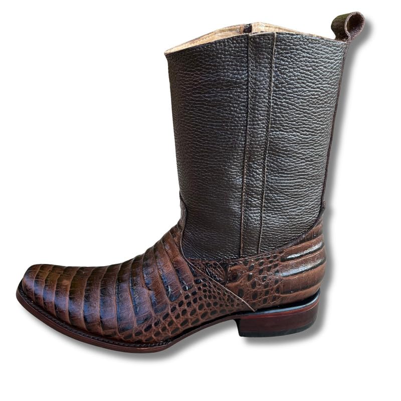 Image of Men's Alex Exotic Caiman Python Western Cowboy Boots Square Toe Pull On Tall Shaft bota de vaquero para hombre
