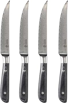 Messermeister Avanta Damascus Forged 5 Fine Edge Steak Knife Set - Rust Resistant & Easy to Maintain - Includes 4 Steak Knives