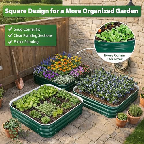 FCCRETA Square Galvanized Raised Garden Bed 4x4 ft – Easy Home Gardening Planter Box for Vegetables & Flowers,Herbs – 12" Heavy Duty Outdoor Gardening Bed with Easy Assembly (Green) by FCCRETA - Used condition - Image 2