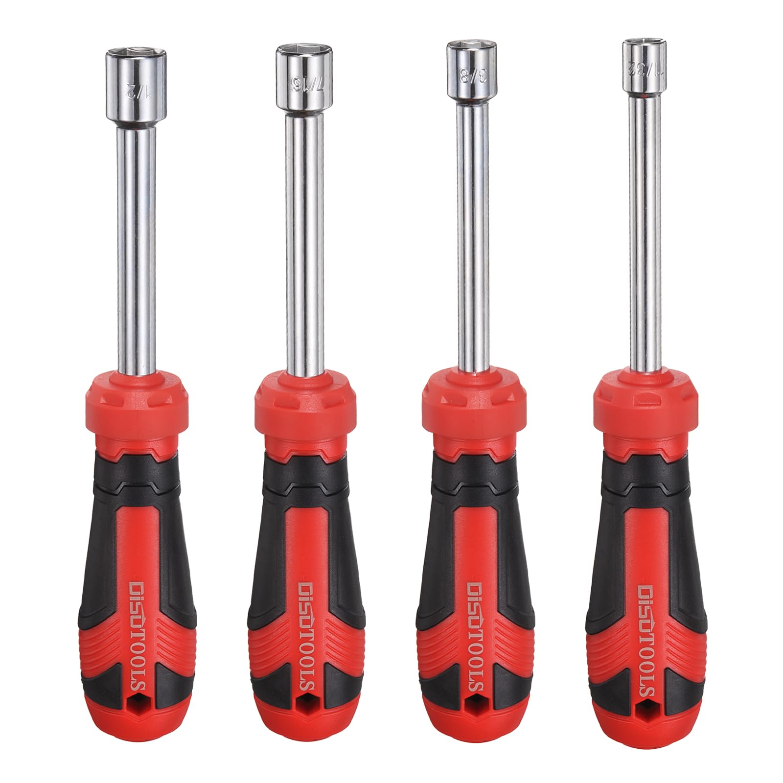 QUARKZMAN 4 Pz Chiave A Bussola SAE 11/32" / 3/8" / 7/16" / 1/2" CR-V Punta Non Magnetica Albero Cavo Chiave A Bussola Esagonale Con Impugnatura Antiscivolo Per Riparazione Auto Bit Driver