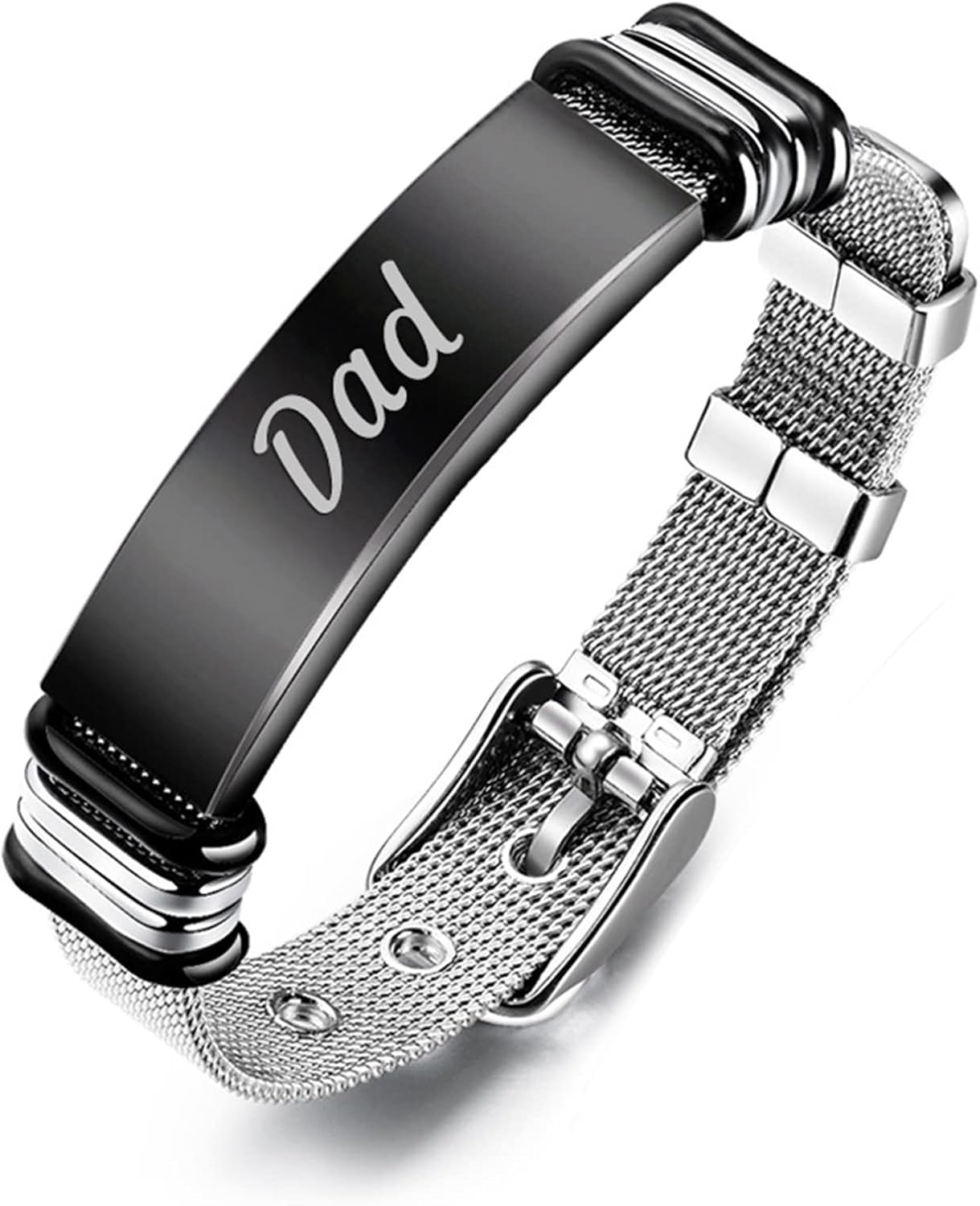 Daesar Bracelet for Men Stainless Steel Polished Dog Tag Engraved Dad Bangles Bracelets ID Bracelet for Father Gift