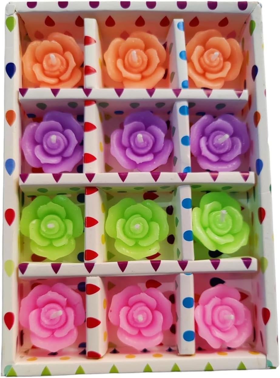 Diwali Diya Decoration Gliter Floating Rose Flower Candles in Bulk | 12Pcs, Smokeless, Dripless & Long Lasting Candle | Water lamp Candles for Home, Pool, Weddings, Deepawali Decor, Cafe & Spa