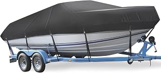 Bootsplane Wasserdicht 420D Oxford-Stoff Allwetter-Abdeckung für 14-16ft V-Rumpf Boote, mit Verstärkten, Gurten gegen Wind, UV- und Reifenschutz Abdeckplanen für Boote (4.3-4.9m)