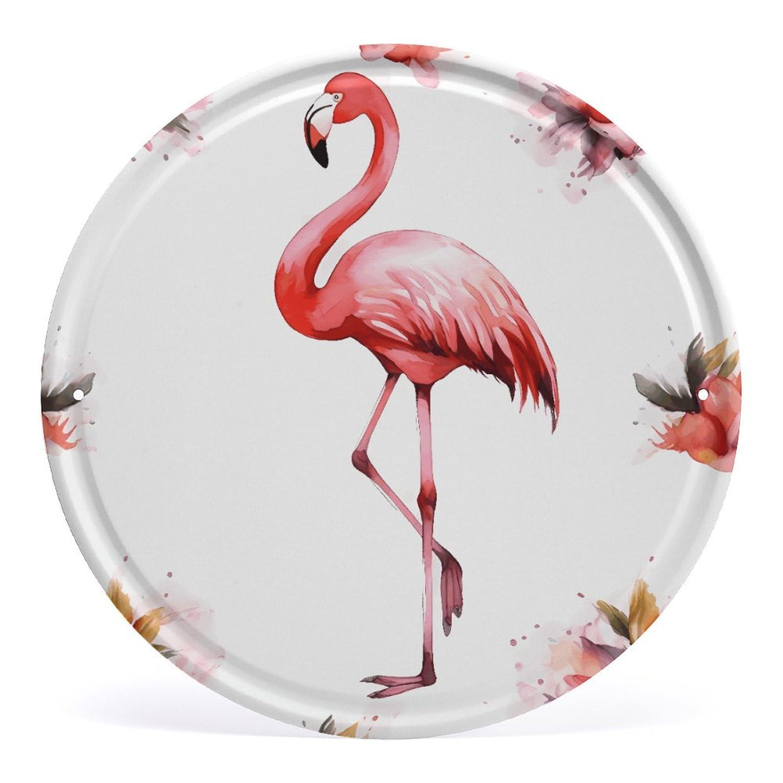 Fodpand Style Flamingo Round Wall Art Hanging Decorations, Wall Decor Modern Minimalist Artwork, Tin Sign Hanging Picture For Living Room, Bedroom, Office, Hallway, 11.8X11.8 Inch