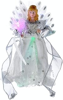 KSA 12 Elegant Silver and White LED Light Fiber Optic Angel Christmas Tree Topper