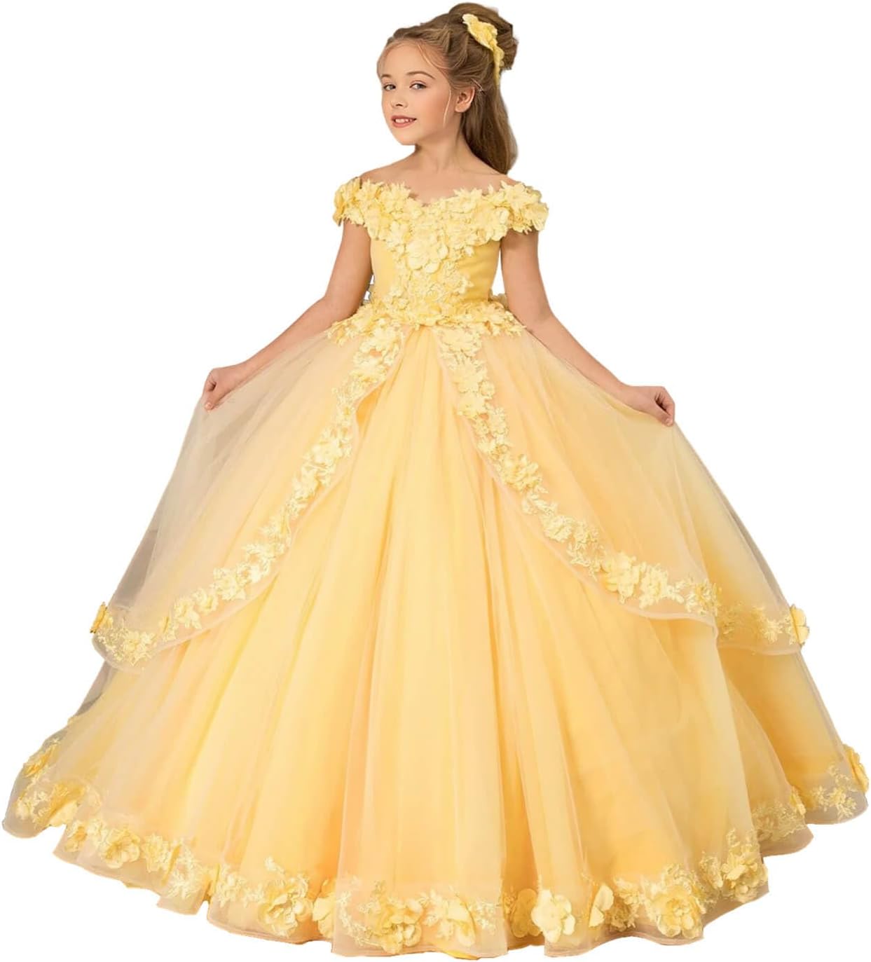 Applique Flower Girl Dress - Off Shoulder First Communion Dress for Girls Pageant Dresses