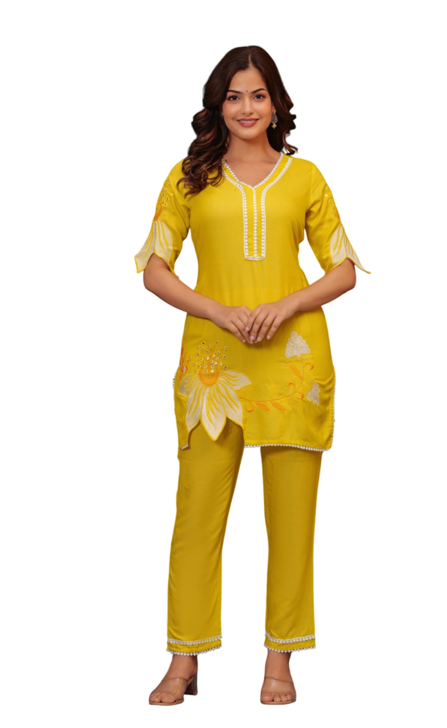 Fabnex Kurta Set For Women | Women Kurta | Women Kurta Sets Kurtis | Women Kurta Pant Set | Women Kurta Pant Set Women (K-116-Yellow-Xl)
