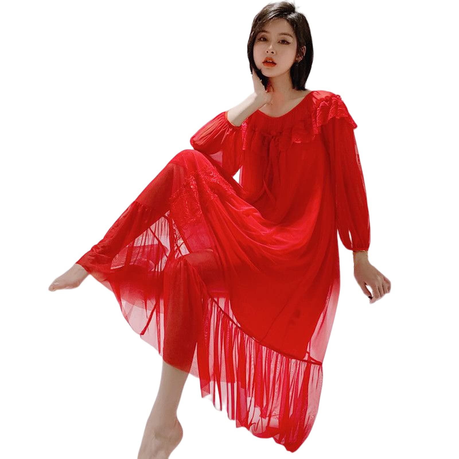 YAROVA Damen Nachthemden - Langes Nachtkleid Frauen Spitze Braut Robe Vintage Nachthemden Nachthemd Prinzessin Nachtwäsche Home Dessous Pyjama Elegante Loungewear