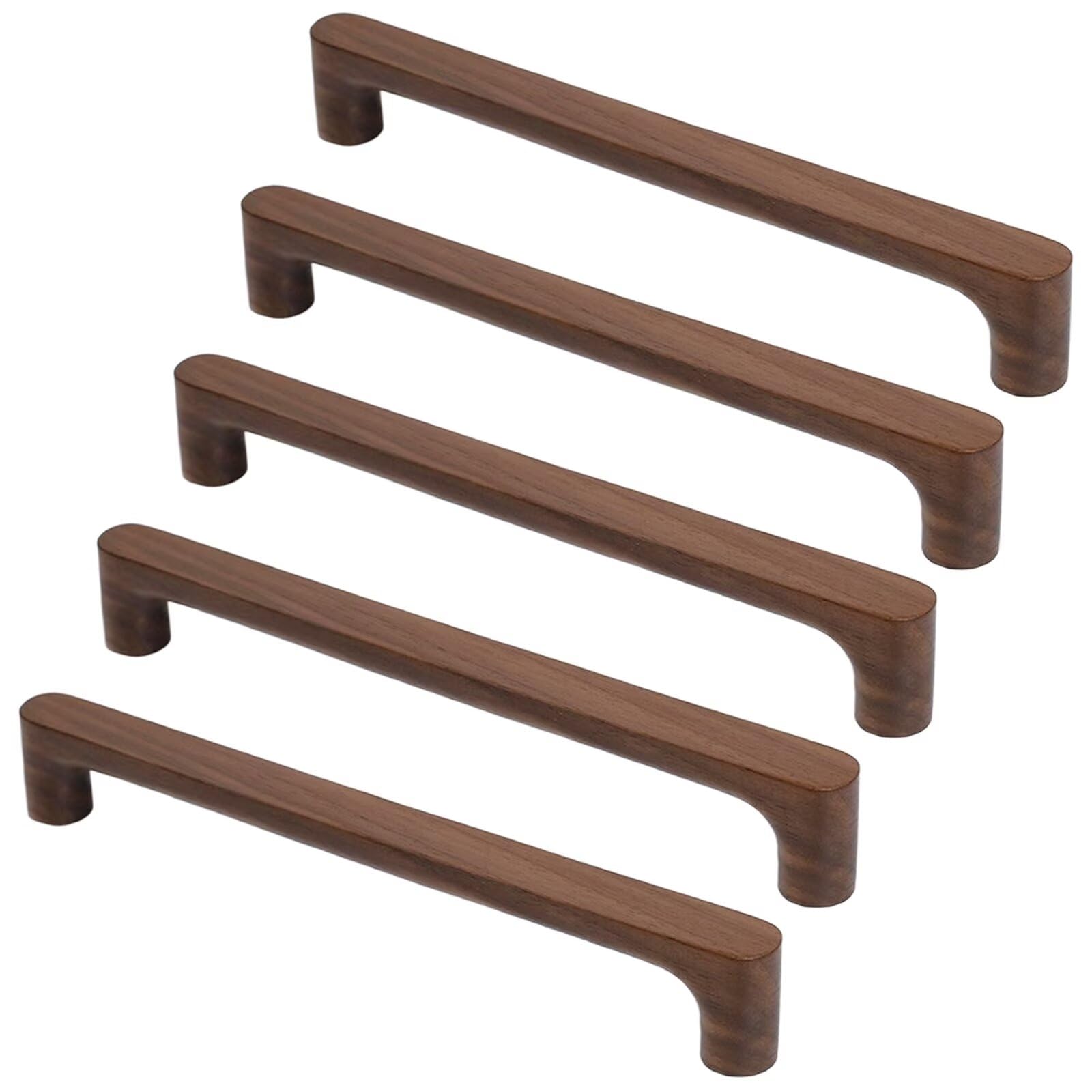 TYYCKJ 5PCS Solid Walnut Wood Knobs Wooden Cabinet Handles Drawer Pull Handle for Cupboard Wardrobe Dresser Closet Door Home Decoration Furniture Pulls, 192mm Hole Distance