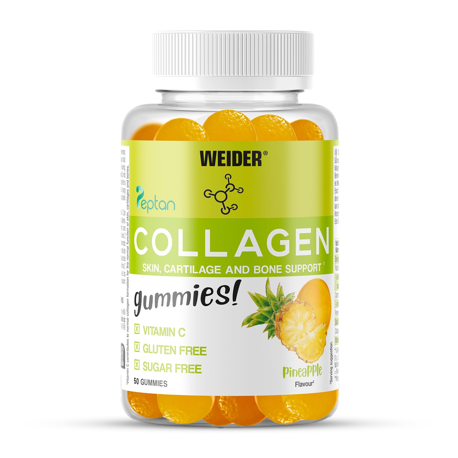 WEIDER Collagen Gummies – Pineapple Flavour | 50 Gummies | Peptan + Vitamin C