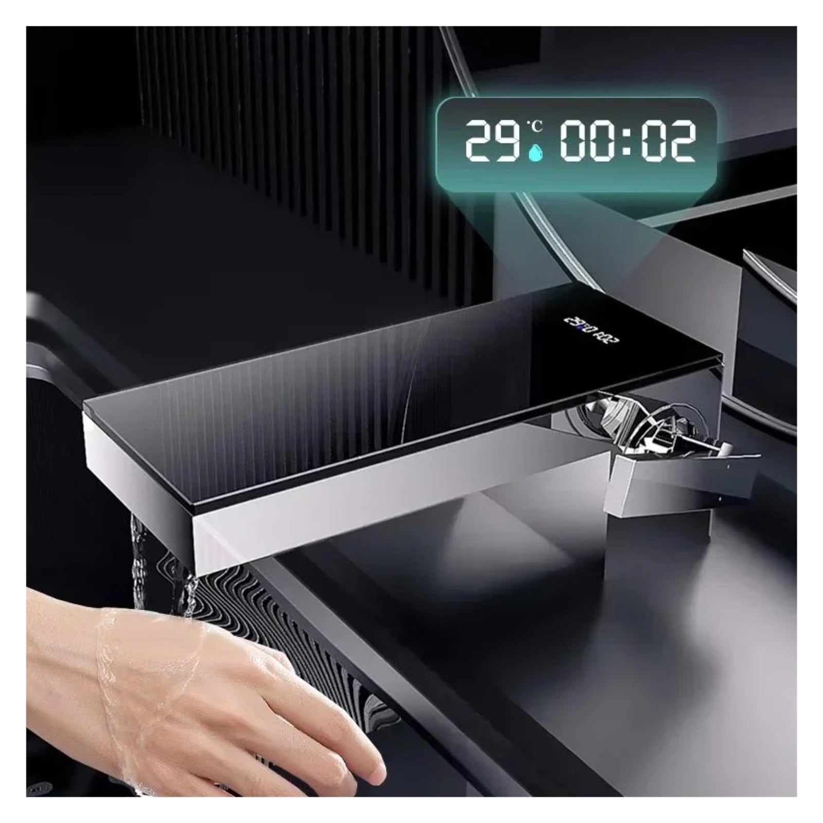 Rubinetto per bagno a cascata, miscelatore per lavabo in ottone con display a LED, montaggio su piano caldo freddo,Controllo del flusso(Gunmetal gray)