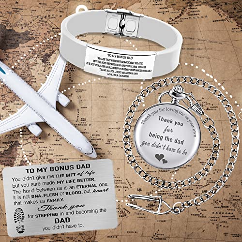 Image of Bonus Dad Pocket Watch,Bonus Dad Bracelet,Bonus Dad Card,Stepdad Card,Bonus Dad Gifts from Daughter,Stepdad Gifts from Daughter,Gifts for Bonus Dad from Daughter, White, Bonus Dad Gifts from Daughter