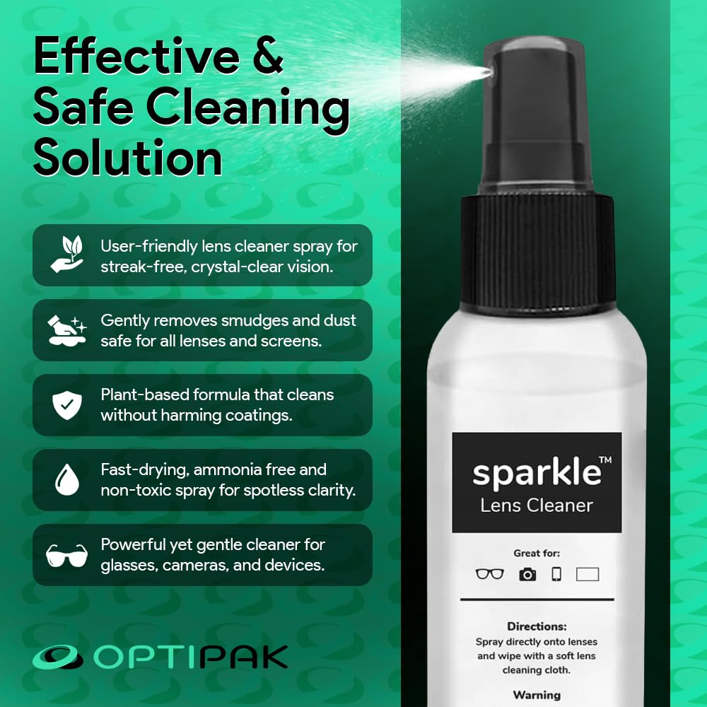 Sparkle - Kit de spray limpiador de lentes antirreflectante | (2 botellas limpiadoras de gafas de 1 onza + (2 unidades) paño de microfibra para gafas, gafas de sol, lentes, pantallas y kit de