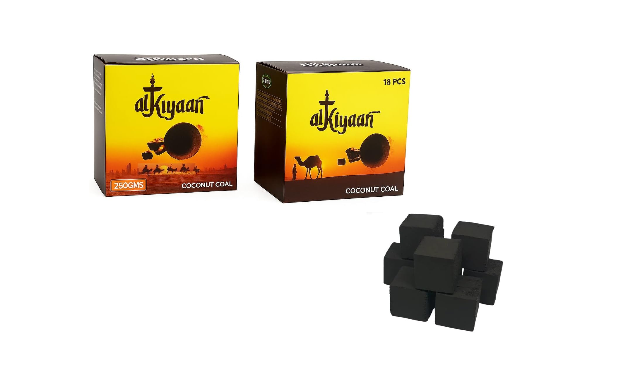 AL KIYAAN Premium 100% Natural Coconut Coal/Charcoal with Low Ash Content Ideal for Hookah/Sheesha Session -250gm (18 Tablets) (Pack of 2)