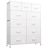 WLIVE Tall Dresser for Bedroom, Fabric Dressers Storage Tower, Dresser & Chest of Drawers Organizer Unit with 11 Drawers, Storage Cabinet, Hallway, Closets, Steel Frame, Wood Top, White
