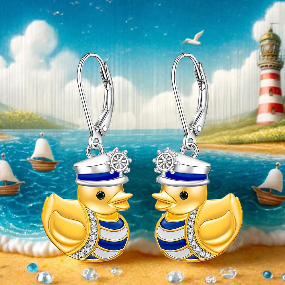 Duck Earrings for Women Dangle S925 Sterling Silver Yellow Cruise Duck Earrings Cute Gifts - Image 5
