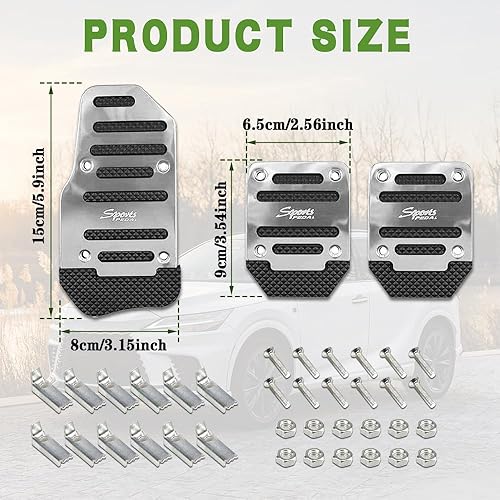 Miniatura 9 de Middrivr 3 pedales de acelerador de embrague de freno de aleación de aluminio, cubierta de pastillas de freno de transmisión manual automática de