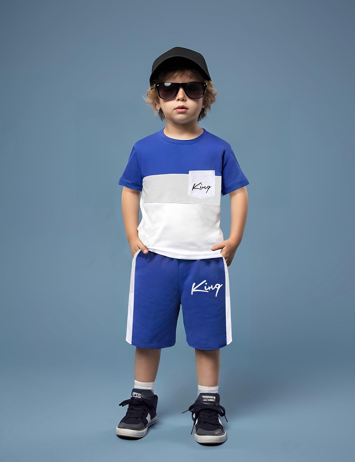 Size 6-12 Years Boys Summer Outfits Set Kids Short Sleeve Top T-Shirt & Shorts Color Block Clothing Sets - Image 2