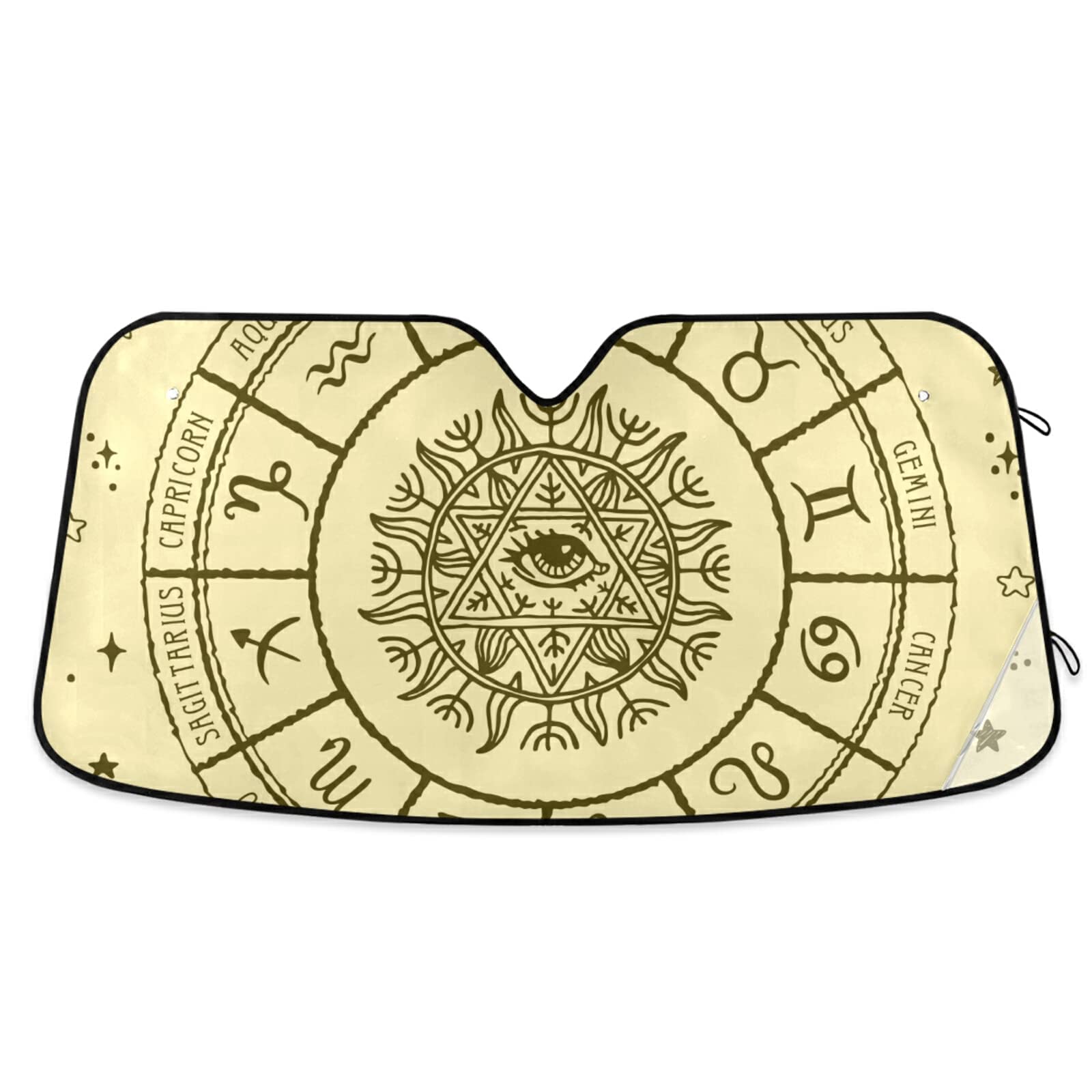 Parasole per parabrezza anteriore 956, 76 x 140 cm, motivo: sole, luna, stella, segni zodiacali, pieghevole, copertura per auto, resistente, per camion, veicoli, regalo