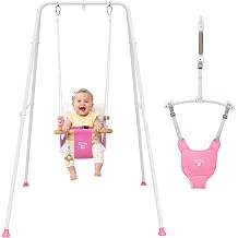 2 in 1 Baby Jumper with Toddler Swing, Baby Jumpers and Bouncers,Indoor Outdoor Toddler Swing Set, Cotton Pink