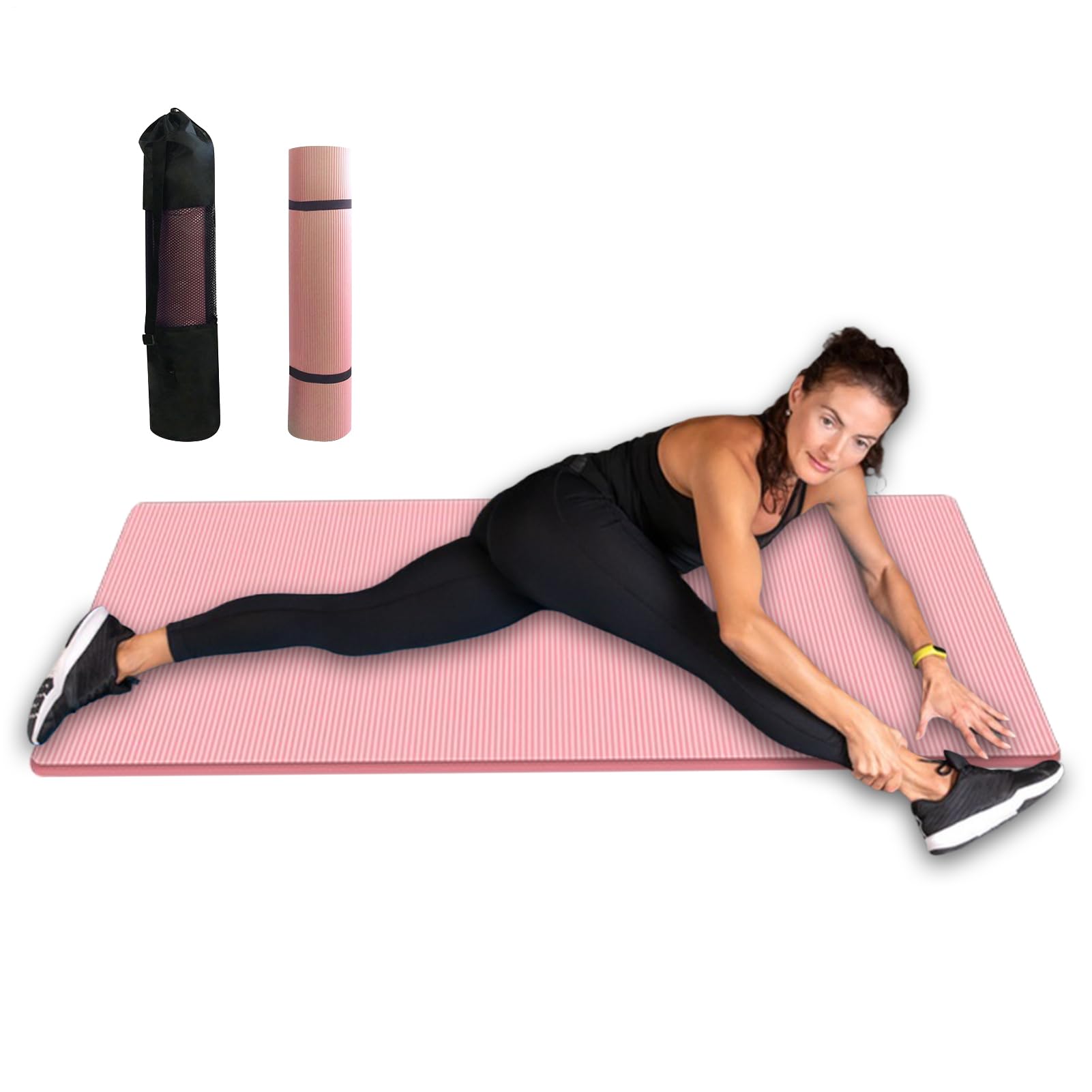 Yogamatte, sehr dick, rutschfeste Matte, 15 mm, Zubehör für Heimfitness | dick und leicht mit Trageriemen – für Damen, Bodenübung, Dehnungsform innen