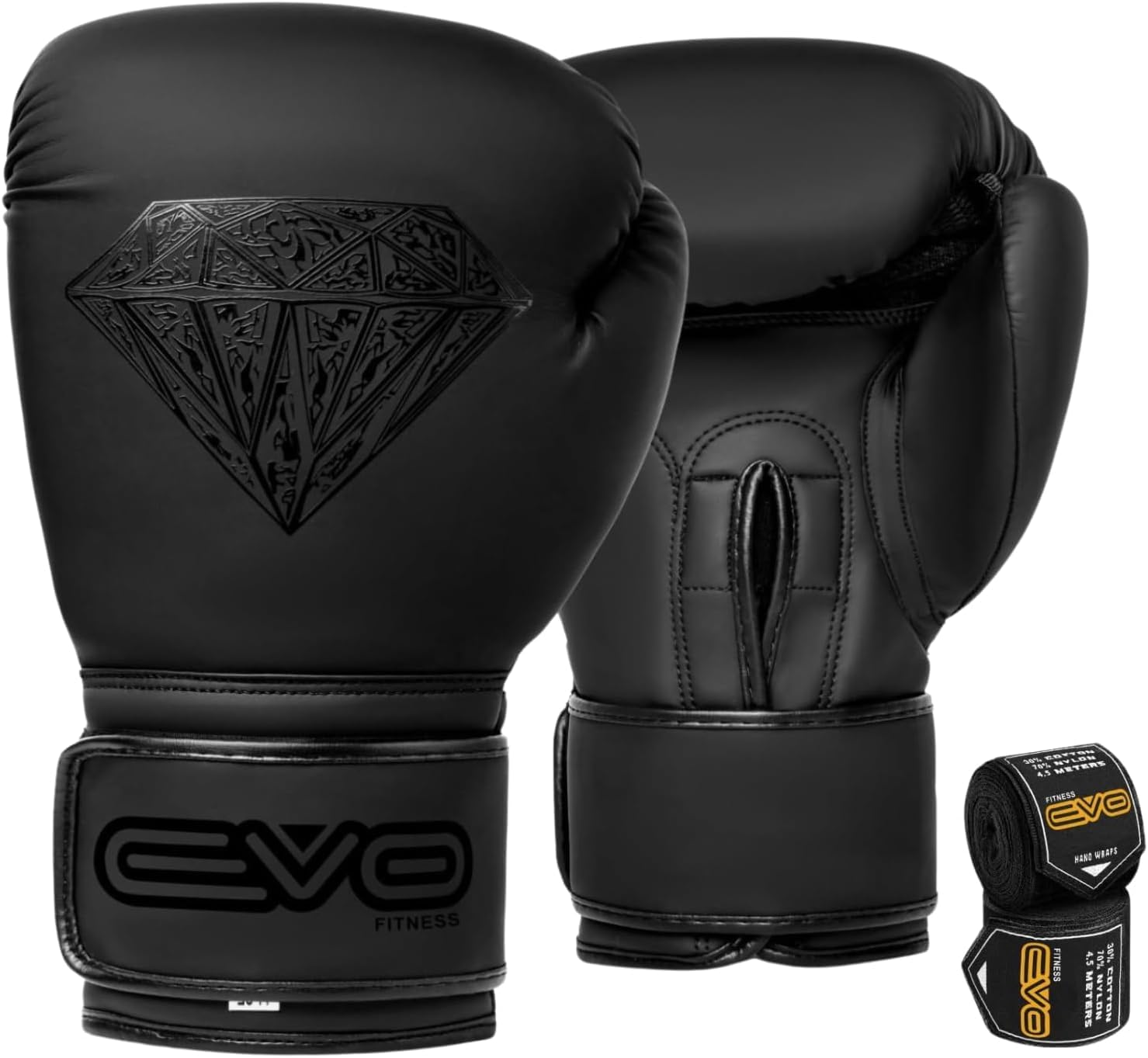 EVO Boxing Gloves with Hand Wraps for Men and Women with Leather Pro Gel for Muay Thai Kick Boxing Sparring Fighting & Training