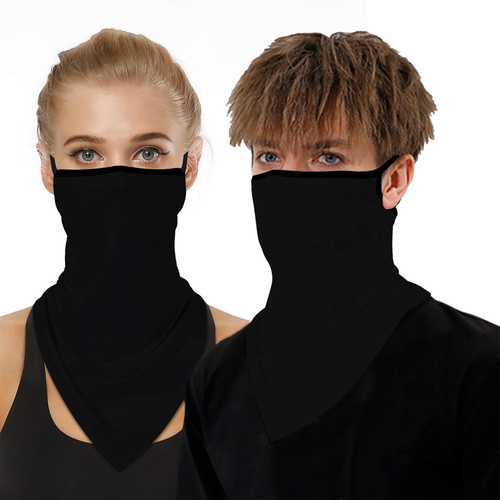 2 PCS Neck Gaiter Face Mask with Ear Loops Men Women Washable Bandana Neck Gator Face Cover Face Scarf for Dust Sun