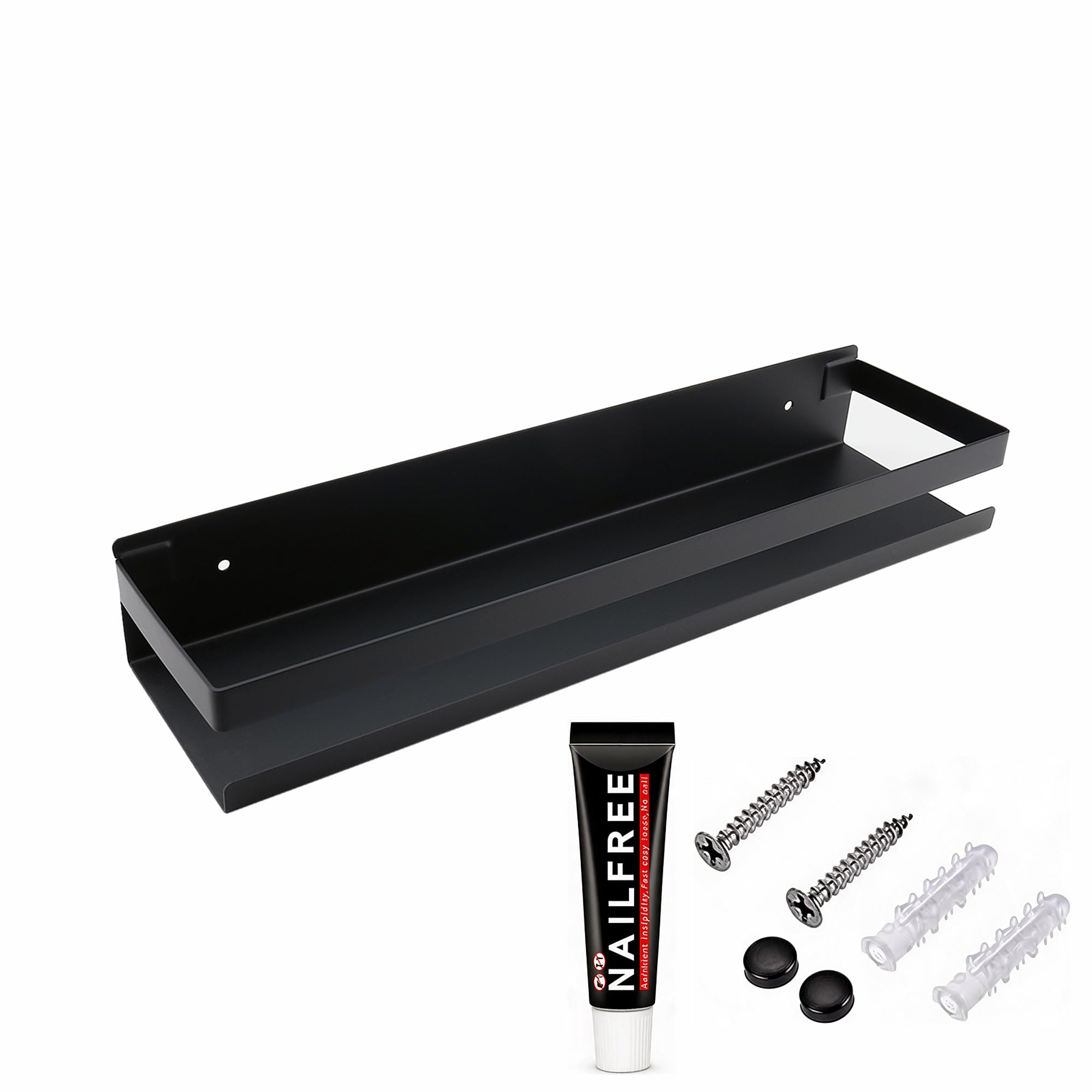 Taspooke 40cm Floating Wall Shelf, 304 Stainless Steel Adhesive Bathroom Shelf, Rustproof No Drill Shower Storage Rack for Kitchen, Utility Room, Bedroom, Toiletries, Cosmetics and Spice Rack