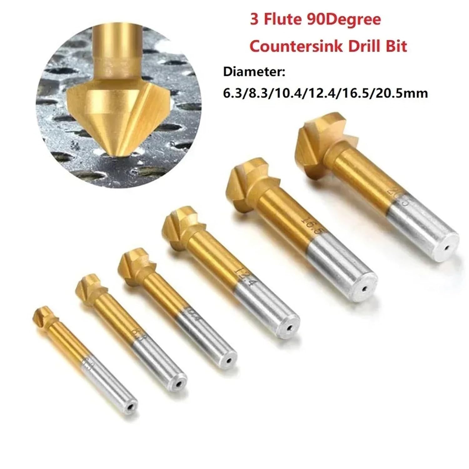 3 Flute Countersink Drill Bit 90 Degree Chamfering Tools Chamfer Cutter 6.3-20.5mm Chamfering Cutter Wood Metal Hole Drilling(16.5mm)
