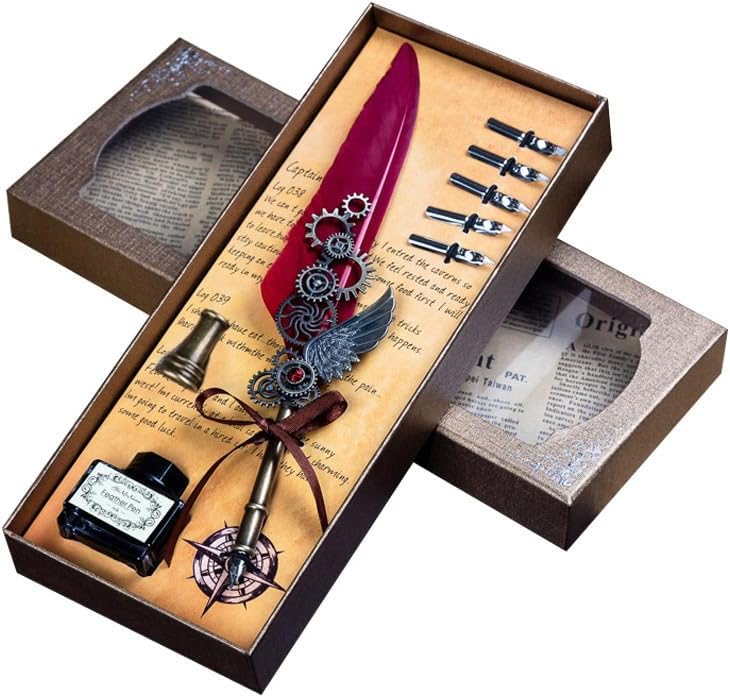 VIVITO Antique Quill Feather Pen and Ink Set - Box Include Calligraphy ...