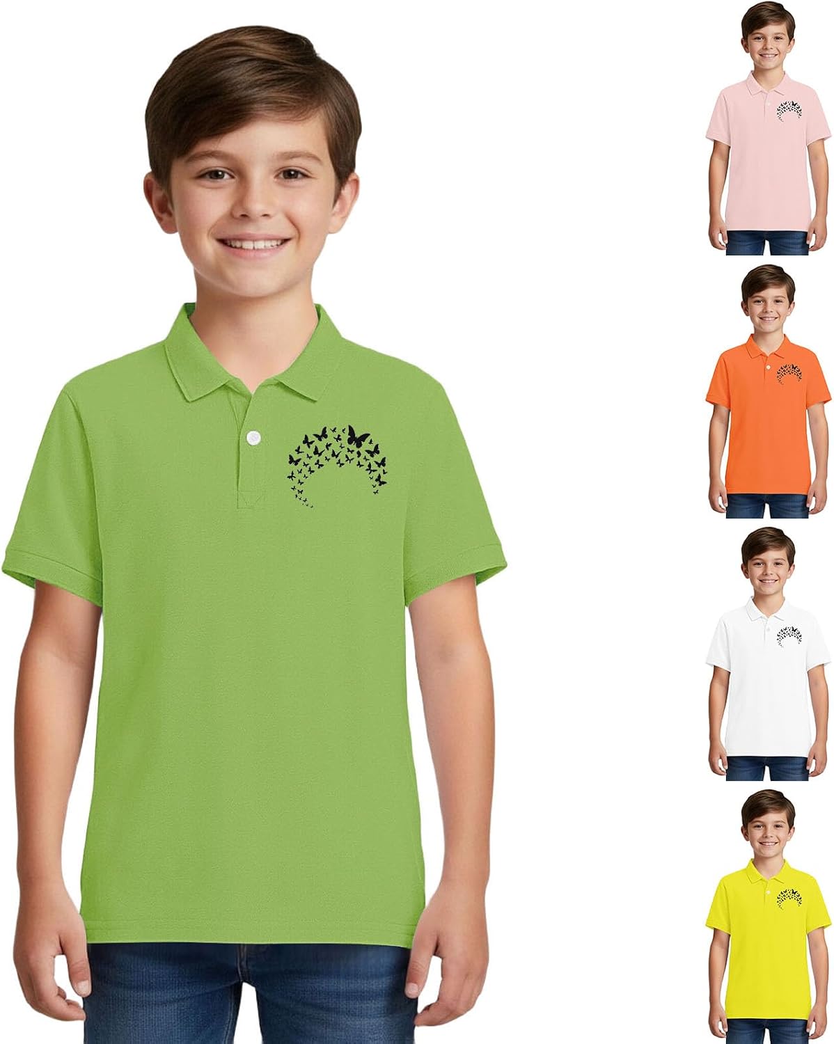 Boys Girls Polo Shirt Casual Short Sleeve Collared Neck Golf T Shirts Summer Button Down Loose Fit Athletic Uniform Tops