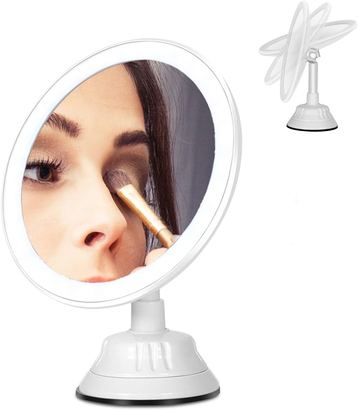Makeup Mirror 7X Magnifying LED Mirror 360 Degree Rotation with Suction Cup Can Be Adsorbed On The Wall USB Charging Interface 3 Levels of LED Natural Light Adjustment Portable Detachable