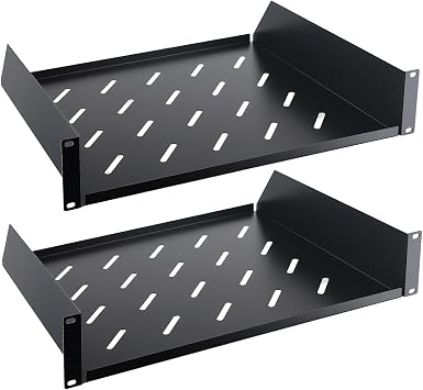 2U Server Rack Shelf, 14" Mounting Depth, Vented Rack Mount Shelf Cantilever Tray for 19" Equipment Racks and Cabinet, Weight Capacity 50lb, Black, 2PCS