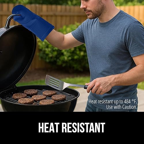 Miniatura 140 de GORILLA GRIP Juego de 4 manoplas de horno de silicona suave sin BPA y soportes para ollas, resistentes al calor, forro de algodón grueso, agarre Rojo