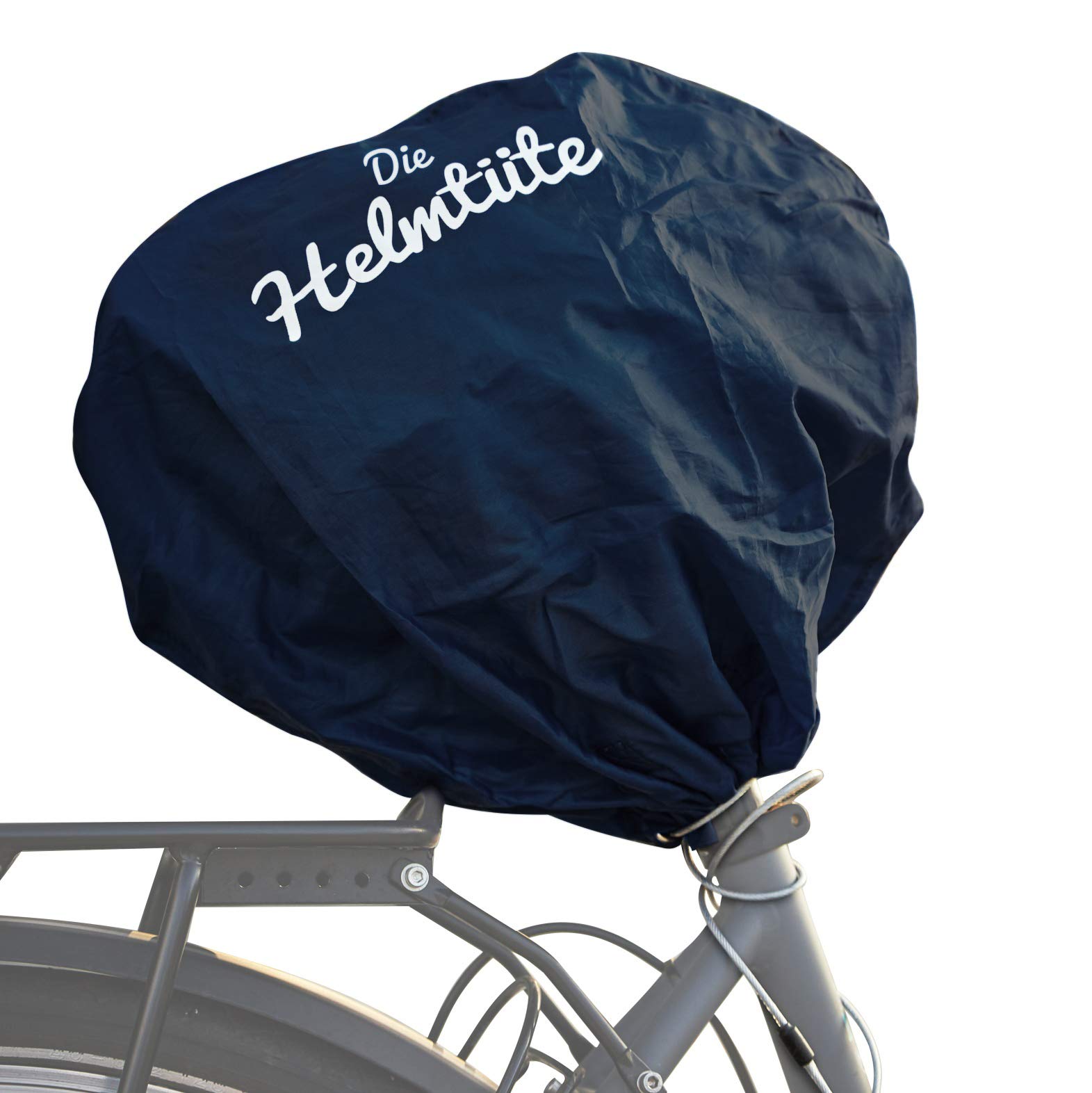 wasserdichte Helmtasche mit Diebstahlschutz; Fahrradhelm einfach am Rad verstauen, Helmschutz & Sattelschutz in einem - auch als Einkaufstasche nutzbar.